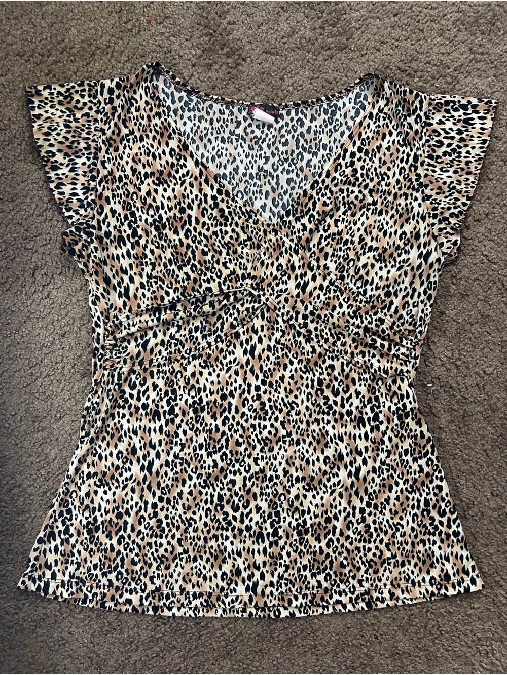 Leopard Print Faux Wrap Women’s Top - Beige Black